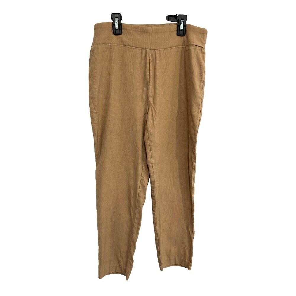 Glimpse Womens High Stretch Waist Pull On Tan Pants Sz L